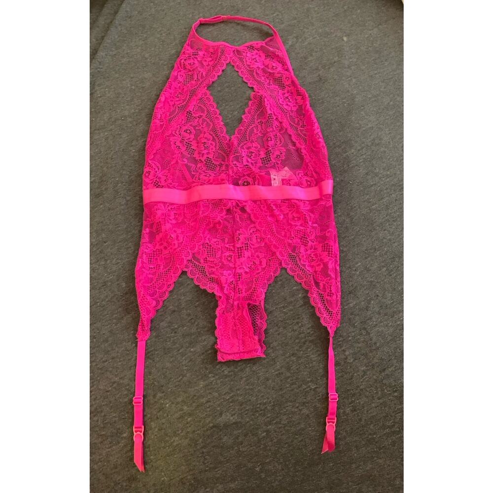 New NWT Dreamgirl Stretch Lace Garter Teddy Halter Neck Small Pink lingerie - Picture 4 of 10